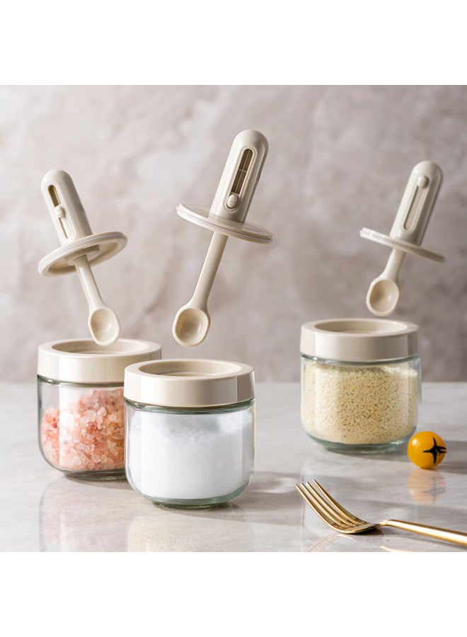 Bearewan Seasoning Set 3-piece, Spice Jars, Condiment Bottles, Kitchen Salt Container With Spoon And Lid, Glass Storage Box - Image 1