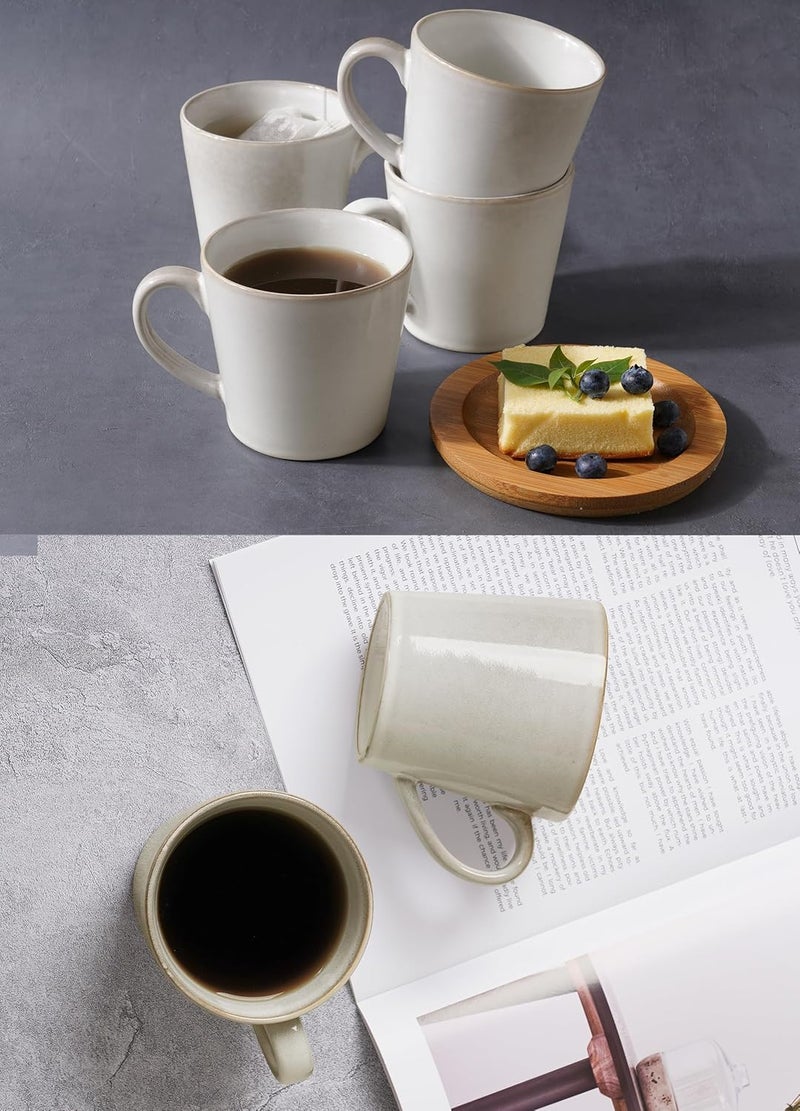 famiware Annecy Coffee Mug Set of 4 - 14 oz Ceramic Cups with Handle, Dishwasher and Microwave Safe, Grey-White - Image 4