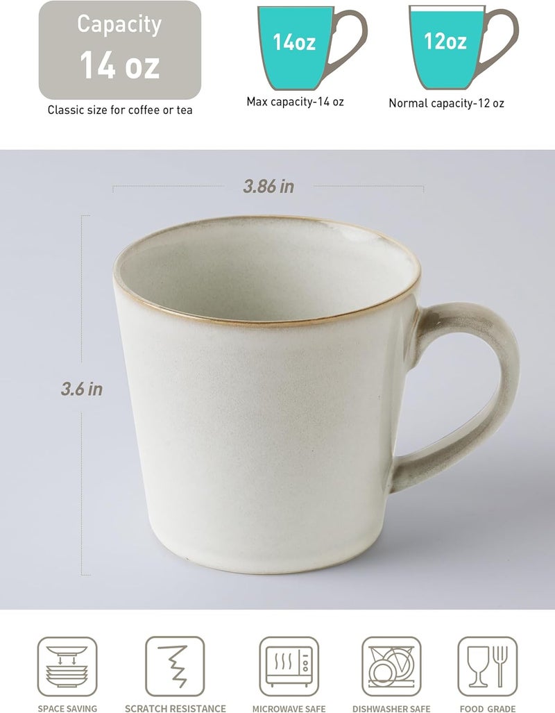 famiware Annecy Coffee Mug Set of 4 - 14 oz Ceramic Cups with Handle, Dishwasher and Microwave Safe, Grey-White - Image 2