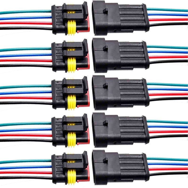 Zuozee ZUOZE 5 Kit 4 Pin Car Connector Waterproof Electrical Connector Male and Female Way 18 AWG Wire Plug Socket Kit for Truck Motorcycle Boat and Other Wire Connection - Image 3