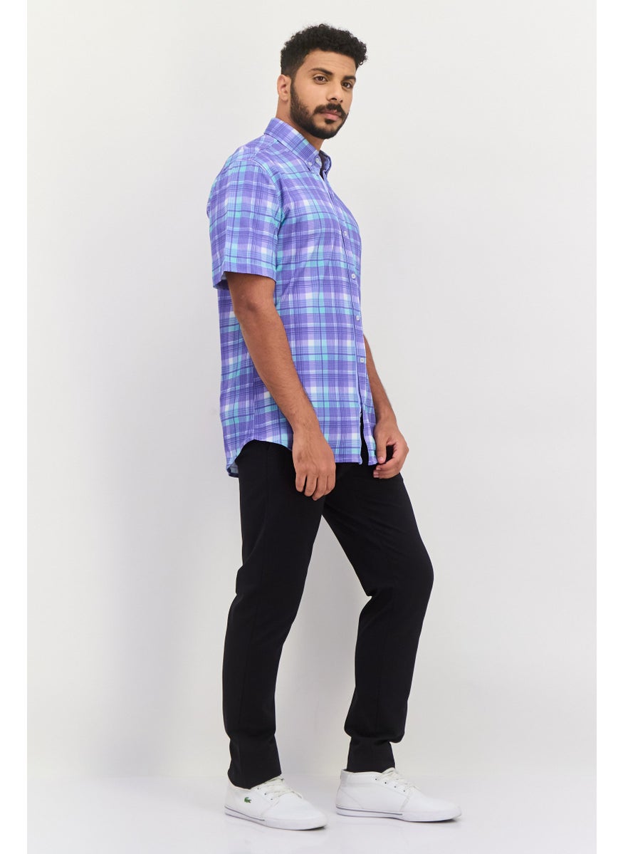 Tailorbyrd Men Regular Fit Plaid Short Sleeve Casual Shirt, Purple  - Image 4