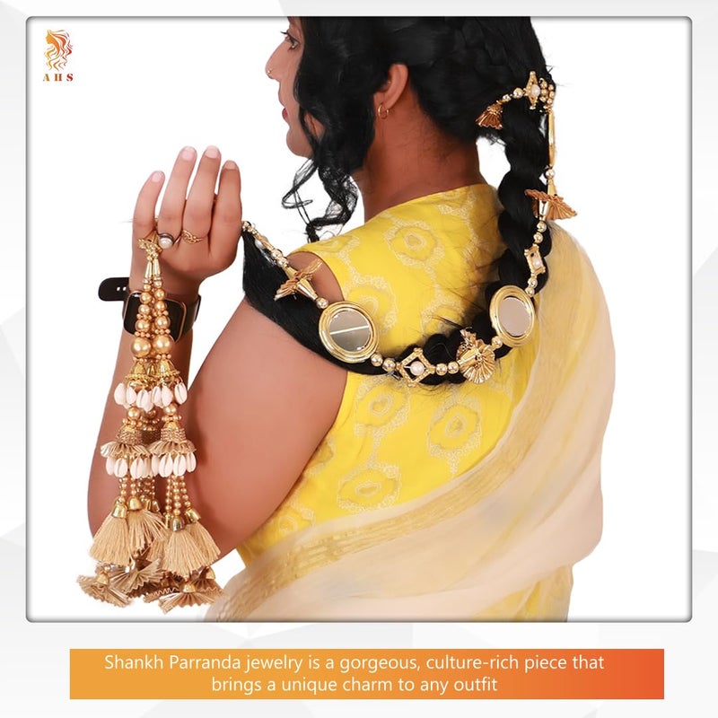 AHS باراندا بنجابية AHS 30-35 بوصة / باراندي إكسسوار شعر تقليدي باراندي شاهي باتيالا ضفائر شعر باراندي إكسينشنز باراندي تشوتي مع خيوط للنساء والفتيات - Image 5