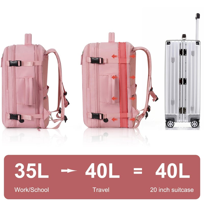 Hanples Carry on Travel Backpack for Women, Large 40L Personal Item Luggage Backpack,17inch Laptop Backpack TSA Flight Approved, Travel Essentials Casual Daypack with 2 Toiletry Bags (Pink) - Image 5