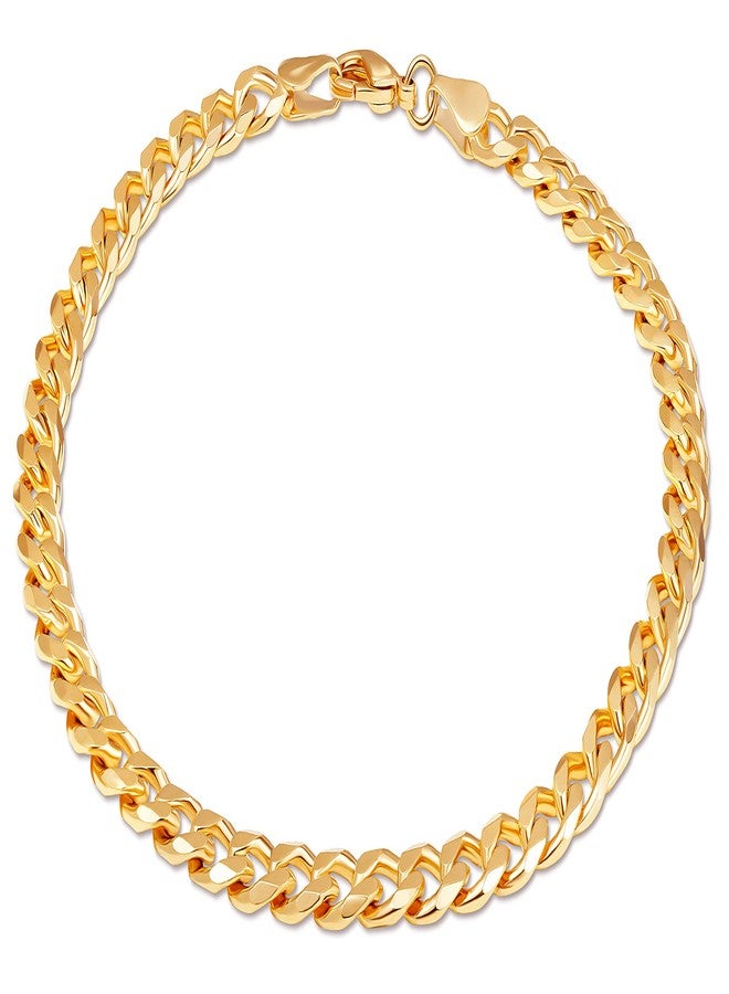Barzel 18K Gold Plated Curb Link Anklet For Women, 10 Inches - Made In Brazil - Image 1