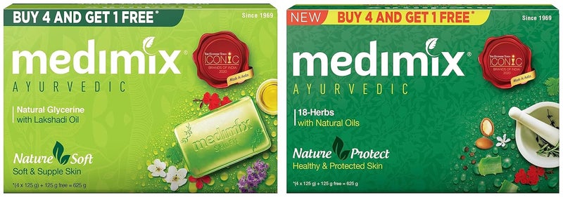 Medimix Medimix Ayurvedic Classic 18 Herbs Soap 125 g 4 1 Offer Pack And Medimix Ayurvedic Natural Glycerine Bathing Bar 125 g 4 1 Offer Pack - Image 1