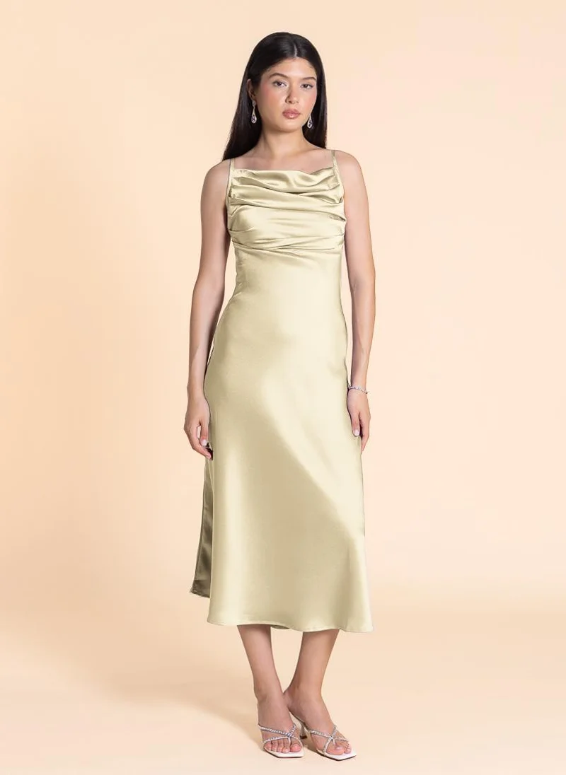 SHAPES DETAILED SATIN MIDI DRESS