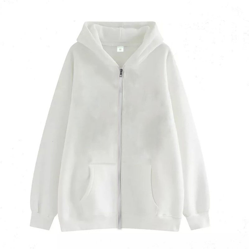 Generic Solid Color Cross-border Sweater Supply Full Zip Hoodie Mens Blank Cardigan Zip Hoodie Sweater in stock White (short zipper) 