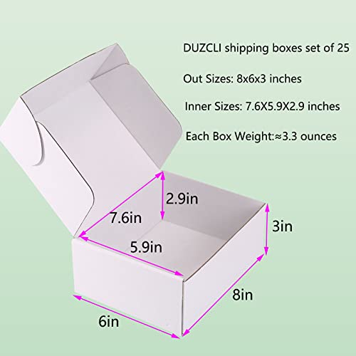DUZCLI Small Shipping Boxes 8x6x3 Inch (25 Pack) - Sturdy White Corrugated Cardboard Boxes for Small Business, Ecommerce, Mailing & Packaging | Recyclable Gift & Storage Boxes - Image 2