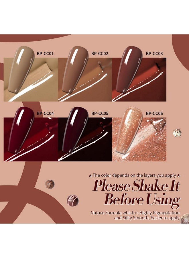 Born Pretty Fall Winter Gel Nail Polish Burgundy Wine Red Caramel Brown Coffee Autumn Gel Polish Set Gel Nail Kit Christmas Gift Nail Art Manicure Collection 6PCS 7ML - Image 1