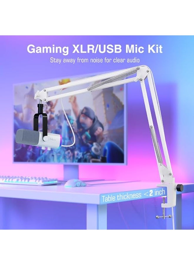 FIFINE AmpliGame AM8TW Gaming XLR/USB Microphone Kit Streaming Dynamic Mic | Computer Mic with Controllable RGB, Headphones Jack, Gain Knob, Arm Stand, for Vocal Podcast Recording Voiceover, White - Image 5