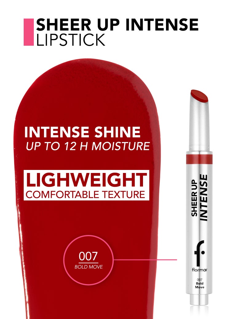 فلورمار Sheer Up Intense Lipstick, High-Shine Glossy Lip Color, Hydrating Non-Sticky Buildable Lip Stick – 007 Bold Move BOLD MOVE - Image 3