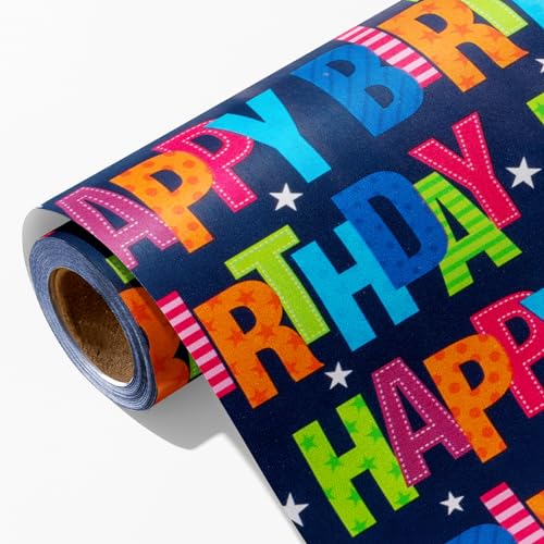 Garbendy Birthday Wrapping Paper Mini Roll 17 InchX 328 Feet Colorful Happy Lettering On Blue Paper Design Gift Paper Perfect for Boys Girls BirthdayBaby Shower Party - Image 2