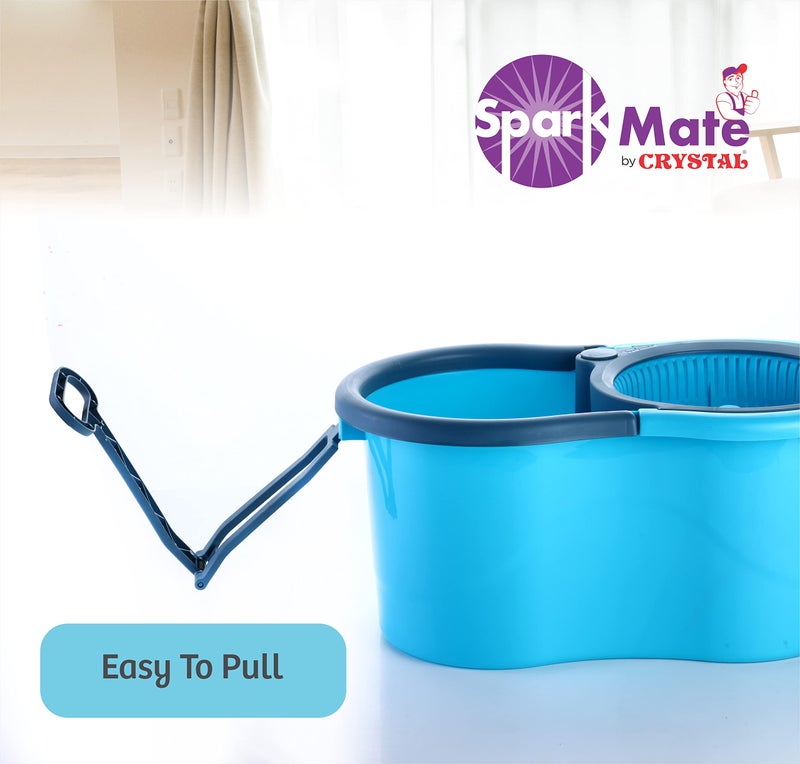 Sparkmate by Crystal Plastic Strolly Spin Mop Bucket with Pully & Attached Drainage Knob, 1 Free Microfiber Refill, 360° Cleaning, Height Adjustable Rod - Image 5