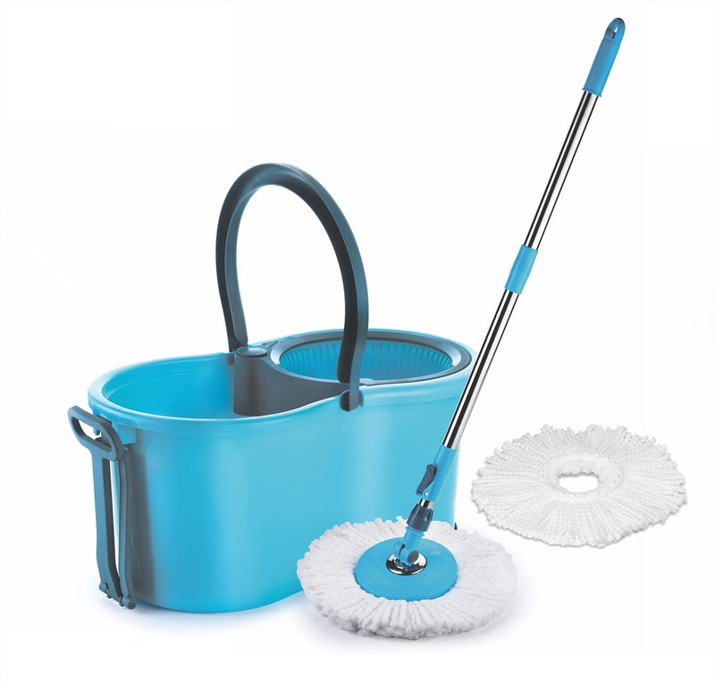 Sparkmate by Crystal Plastic Strolly Spin Mop Bucket with Pully & Attached Drainage Knob, 1 Free Microfiber Refill, 360° Cleaning, Height Adjustable Rod - Image 1