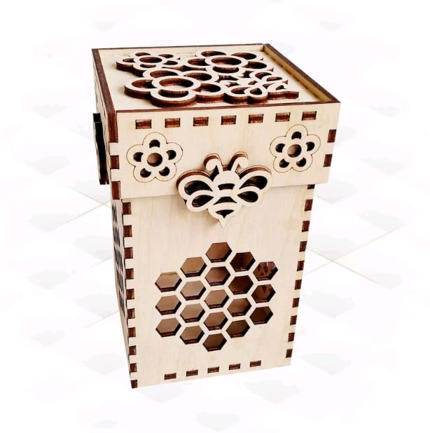 MeeCraft Wooden Honey Jar Storage Box 84x84x132cm Yellow Red - Image 1