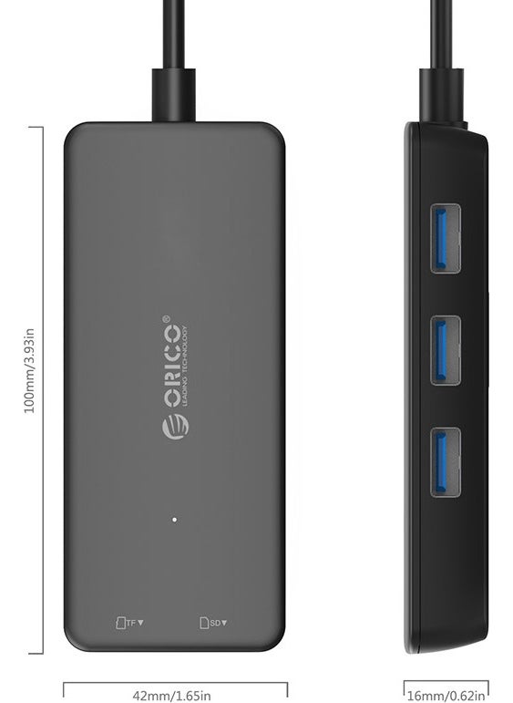 Orico - 3 Port Usb3.0 Multiplexer with SD and Micro SD Card Reader - Image 1