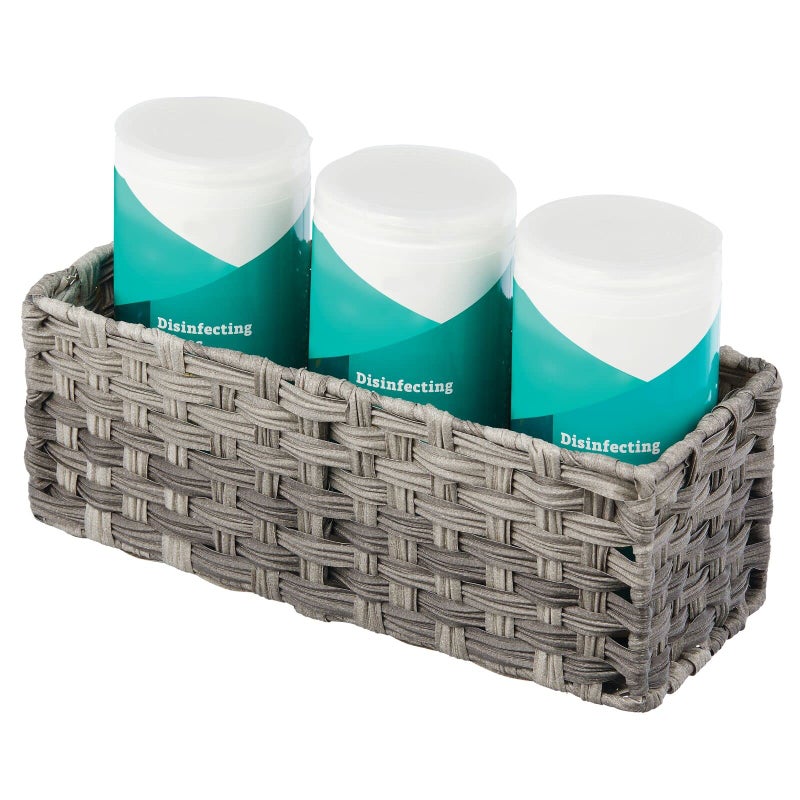 mDesign Rustic Farmhouse Woven Toilet Paper Holder Basket - Small Storage Organizer Tank Topper for Bathroom Counter or Top of Toilet - Holds 3 Rolls of Toilet Paper - Gray Ombre - Image 4