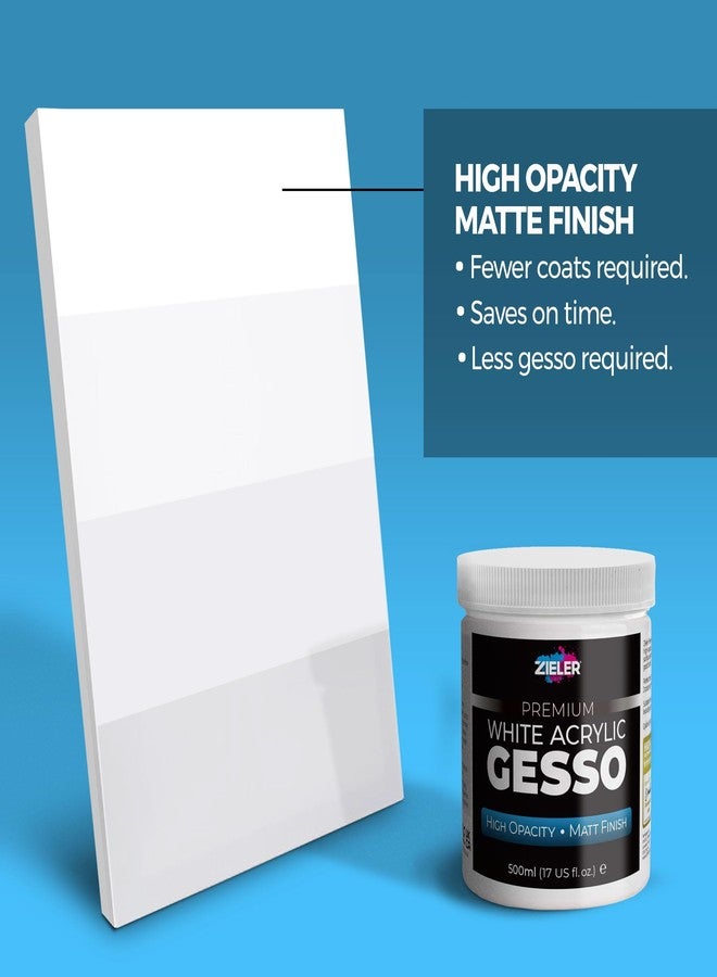 Zieler® Premium White Acrylic Gesso Primer | High Opacity | Matt Finish (500ml) - For Acrylic & Oil Paintings on Canvas, Wood & Board - Image 2