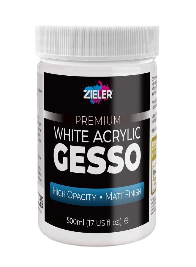 Zieler® Premium White Acrylic Gesso Primer | High Opacity | Matt Finish (500ml) - For Acrylic & Oil Paintings on Canvas, Wood & Board - Image 1