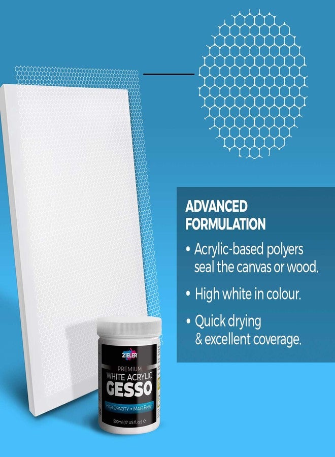 Zieler® Premium White Acrylic Gesso Primer | High Opacity | Matt Finish (500ml) - For Acrylic & Oil Paintings on Canvas, Wood & Board - Image 3