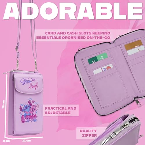Disney Stitch Crossbody Bag for Girls, Phone Bag with Card Slots Adjustable Strap Stitch Gifts (Pink) - Image 5
