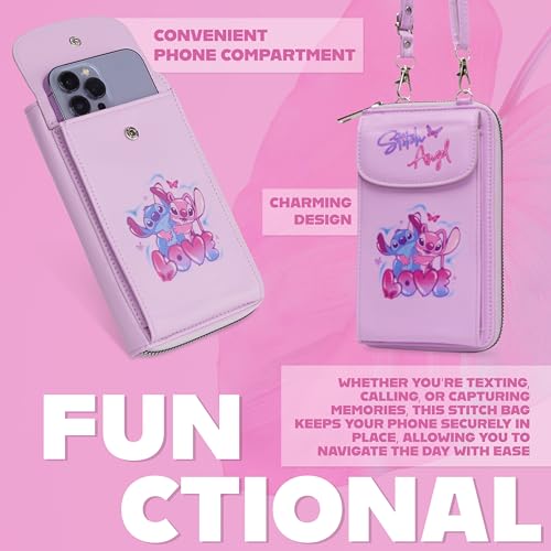 Disney Stitch Crossbody Bag for Girls, Phone Bag with Card Slots Adjustable Strap Stitch Gifts (Pink) - Image 3