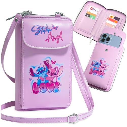 Disney Stitch Crossbody Bag for Girls, Phone Bag with Card Slots Adjustable Strap Stitch Gifts (Pink) - Image 1