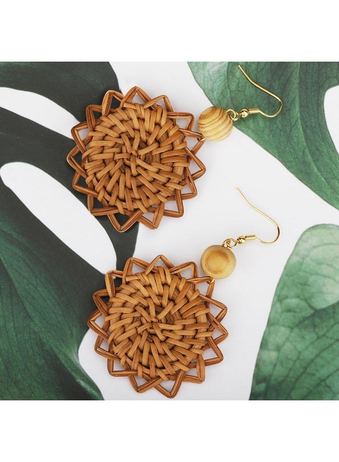 Jiulory Boho Earrings For Women Dangling Wooden Bead Wicker Straw Statement Earrings - Tropical Earrings For Women Dangling Lightweiht Sunflower Shape Earrings Summer Beach Vacation Jwelry - Image 3