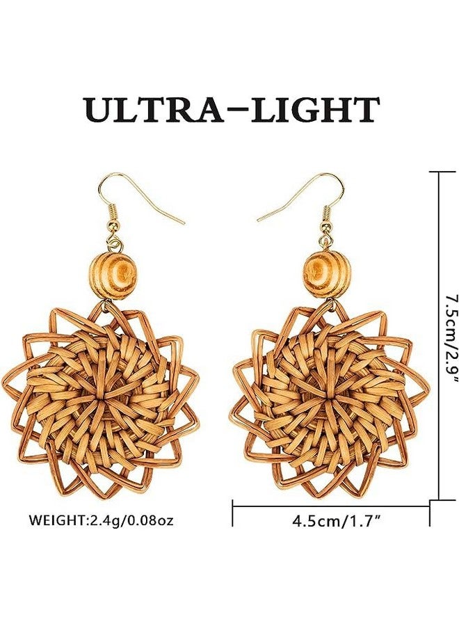 Jiulory Boho Earrings For Women Dangling Wooden Bead Wicker Straw Statement Earrings - Tropical Earrings For Women Dangling Lightweiht Sunflower Shape Earrings Summer Beach Vacation Jwelry - Image 2