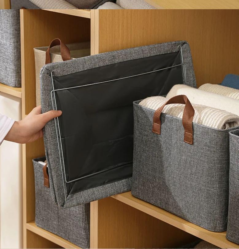 Niwlix Wardrobe Cloth Organizer For Storage box organiser Foldable Storage Boxes for Organizing Clothing, Sheets, Toys, Books - Shelf Organizer Shelves Basket Storage Bin Grey (Pack Of 4, Grey) - Image 4