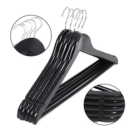 ZEPOLI Wooden Hanger for Clothes Hanging Wardrobe | Water Resistant and Moist Free | Non-Slip Bar and Precisely Cut Notches, 360 Degree Swivel Chrome Hook (6 Pack, Black) - Image 5