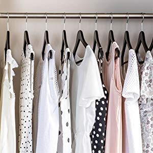 ZEPOLI Wooden Hanger for Clothes Hanging Wardrobe | Water Resistant and Moist Free | Non-Slip Bar and Precisely Cut Notches, 360 Degree Swivel Chrome Hook (6 Pack, Black) - Image 2