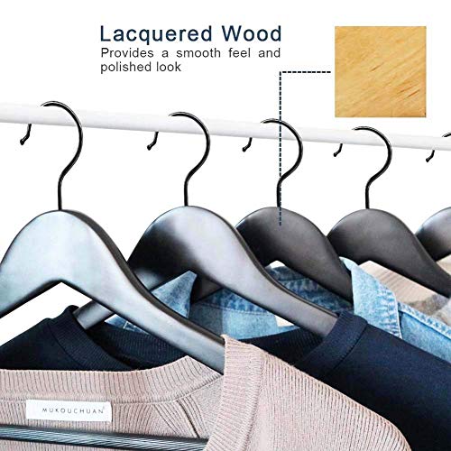 ZEPOLI Wooden Hanger for Clothes Hanging Wardrobe | Water Resistant and Moist Free | Non-Slip Bar and Precisely Cut Notches, 360 Degree Swivel Chrome Hook (6 Pack, Black) - Image 4