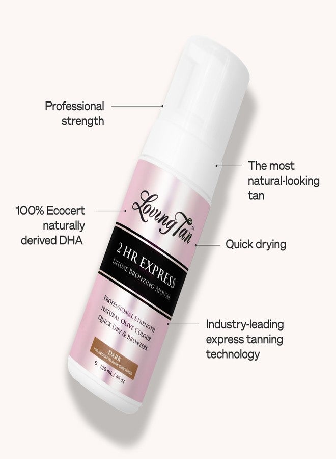 Loving Tan 2 HR Express Self Tanning Mousse, Dark - Streak Free, Natural, Professional Quality - 5+ Sunless Self Tanner Applications per Bottle, Cruelty Free, Naturally Derived DHA - 4 FL Oz - Image 5
