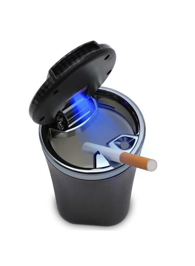 EOCICI Car Ashtray with Lid Auto Ashtrays Smell Proof Smokeless Ashtray for Car Easy Clean Up Detachable Ash Tray with LED Blue Light (Black) - Image 1