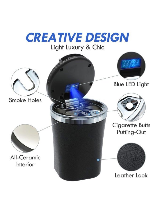EOCICI Car Ashtray with Lid Auto Ashtrays Smell Proof Smokeless Ashtray for Car Easy Clean Up Detachable Ash Tray with LED Blue Light (Black) - Image 3