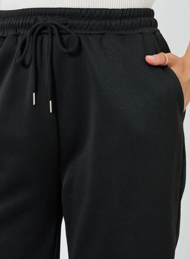 Styli Black Solid Wide Leg Knit Joggers