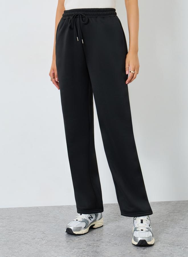 Styli Black Solid Wide Leg Knit Joggers - Image 2