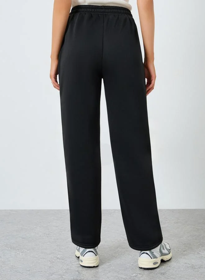 Styli Black Solid Wide Leg Knit Joggers