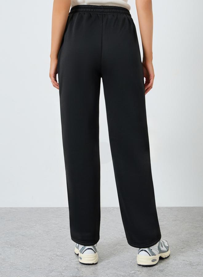 Styli Black Solid Wide Leg Knit Joggers - Image 4