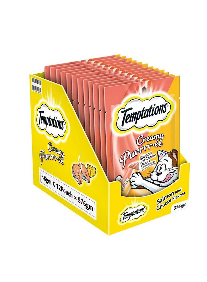 Temptations Cat Creamy Purrrr-Ee, Salmon & Cheese Flavour, Adult 576G, Pack Of 12 - Image 1