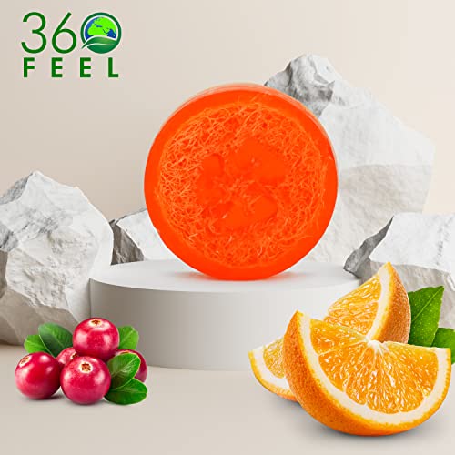 360Feel Cranberry Orange Loofah Bar Soap Safe for Sensitive Skin Luxury Handmade Soap Natural Unblocked Loofah Sponge Exfoliate Scrub Removes Dead Skin Vegan Pure - Image 5