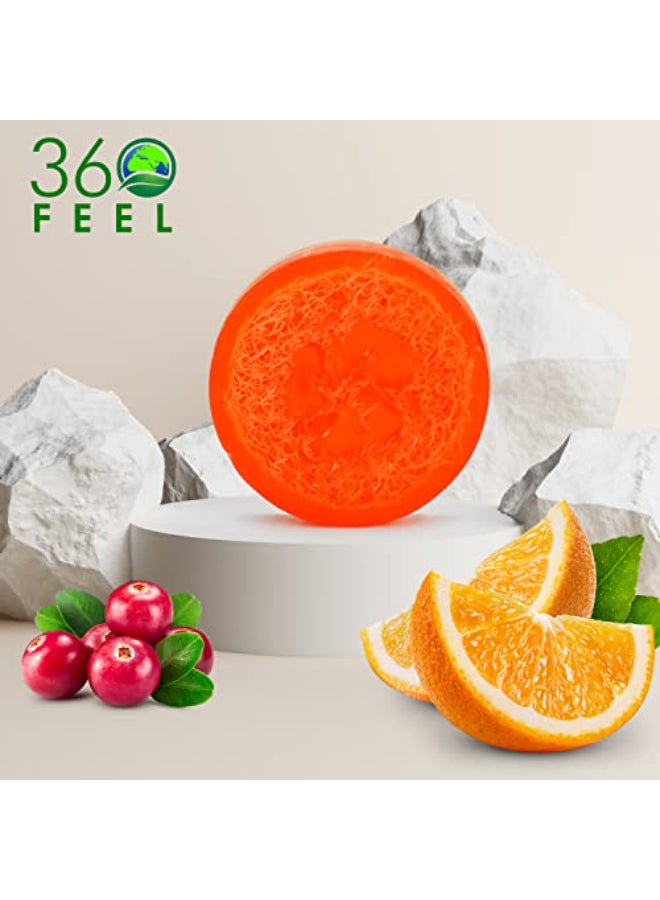 360Feel Cranberry Orange Loofah Bar Soap Safe for Sensitive Skin Luxury Handmade Soap Natural Unblocked Loofah Sponge Exfoliate Scrub Removes Dead Skin Vegan Pure - Image 4