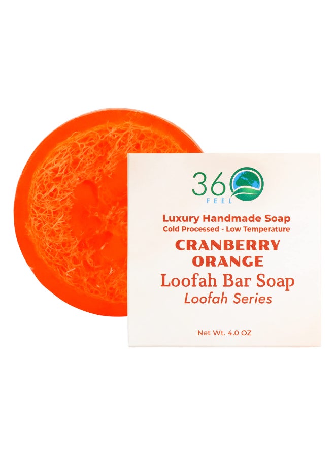 360Feel Cranberry Orange Loofah Bar Soap Safe for Sensitive Skin Luxury Handmade Soap Natural Unblocked Loofah Sponge Exfoliate Scrub Removes Dead Skin Vegan Pure - Image 3