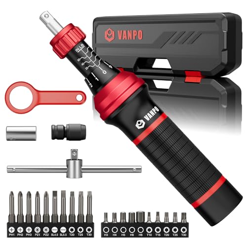 VANPO Torque Screwdriver, 10-70 in.lb, 24 Piece Inch Pound Torque Screwdriver Set with S2 Bits & T-bar Handle, 1/4” Drive Torque Wrench Screwdriver Set for Electronics,Bike Repair and Mounting - Image 1