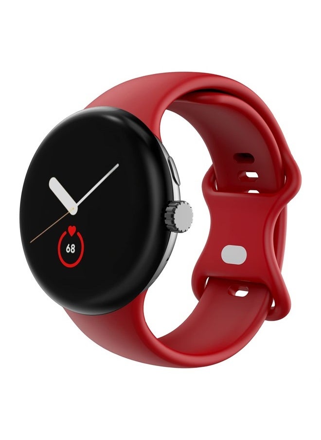 OVERSTEP Compatible for Google Pixel Watch Bands, Soft Silicone Sport Strap Metal Buckle for Google Watch Band, Replacement Google Pixel Watch 2022 Band for Women Men (Small, Red)  - Image 1