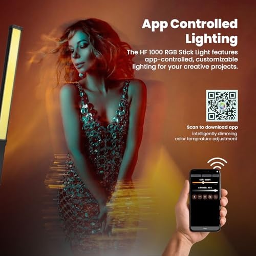 HIFFIN HF-1000 60W RGB LED Stick Light with Grid & Soft Diffuser, 2500K-9900K Adjustable CCT, CRI95+, 24 Effects, 18700Lux@0.5m, App Control, 5200mAh Battery for Photo Video Shooting Use for Creators - Image 4