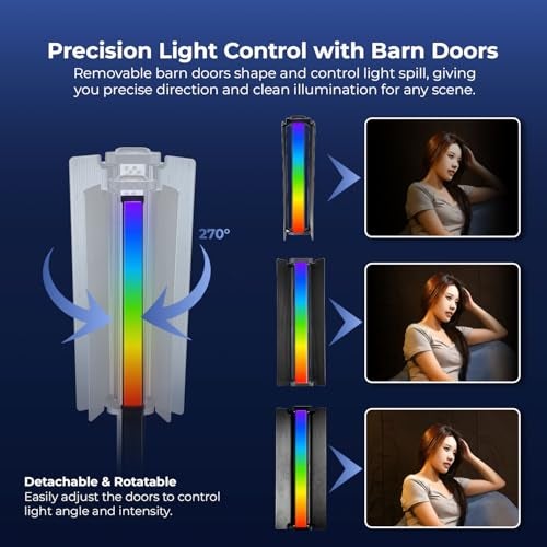 HIFFIN HF-1000 60W RGB LED Stick Light with Grid & Soft Diffuser, 2500K-9900K Adjustable CCT, CRI95+, 24 Effects, 18700Lux@0.5m, App Control, 5200mAh Battery for Photo Video Shooting Use for Creators - Image 2