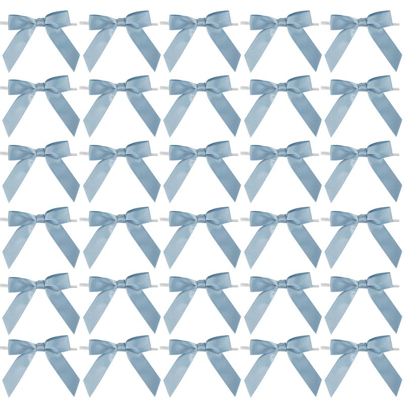 AIMUDI Dusty Blue Bows for Gift Wrapping Premade Satin Bows for Wedding Decor Pre Tied Twist Tie Bows Small Bows for Crafts Treat Bags Cake Pop Party Favors - 50 Counts - Image 1