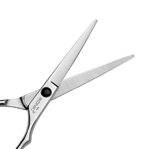 Ikonic Professional IK - J55 Series 5.5 Inch Hair Cutting Scissor Shears – Stainless Steel, Curved A-Symmetrical Handle, Silver Black Screws – Hairdressing, Styling, Grooming, Beauty Parlour Use - Image 3
